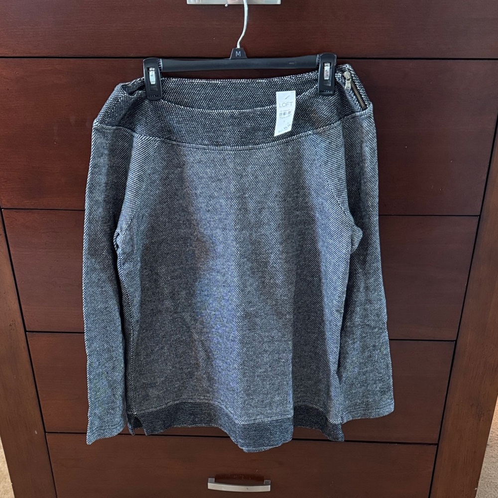 Loft Gray Textured Long Sleeve lounge Sweatshirt with zipper detail